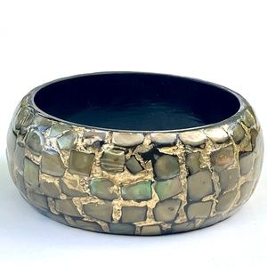 MOTHER OF PEARL MOSAIC INLAY ABALONE SHELL BANGLE BRACELET
